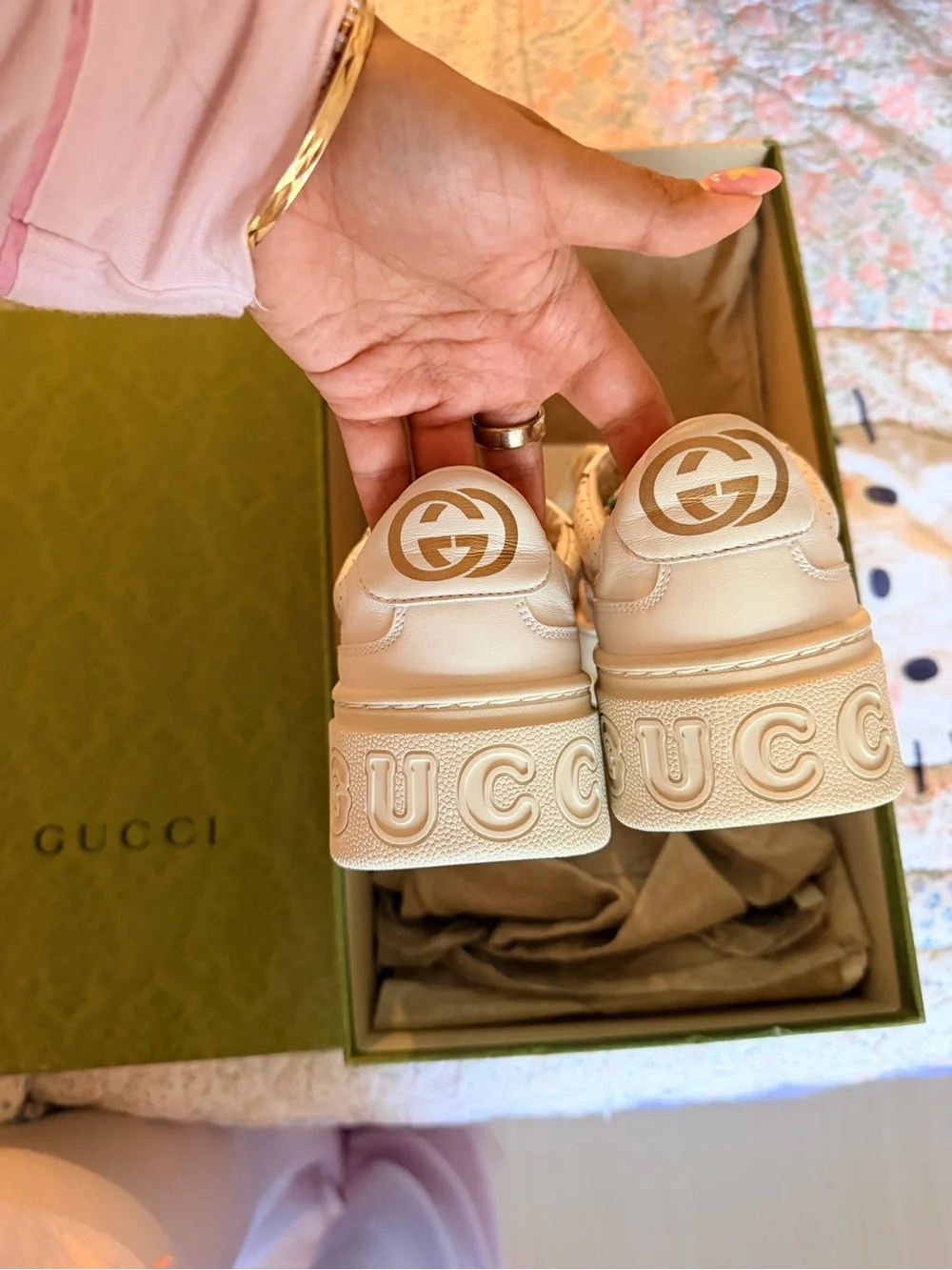 Gucci White Multicolor GG Canvas Lace-Up Sneakers